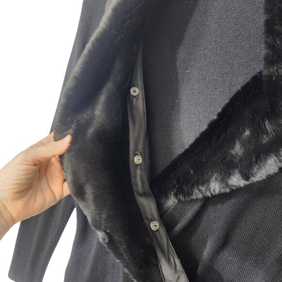 TALBOTS WOOL CASHMERE WOMENS WRAP SWEATER CARDIGAN SZ LG FUR CLASSY GLAM CAPSULE - Picture 2 of 7